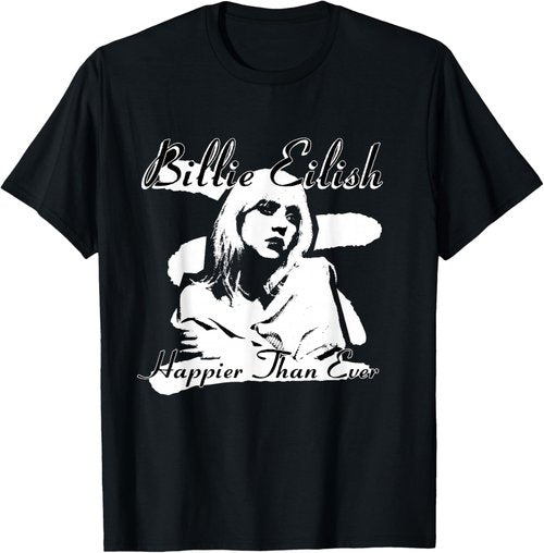 Billie Eilish Official Black T-Shirt - Happier Than Ever Design | Stylish & Comfortable Fit