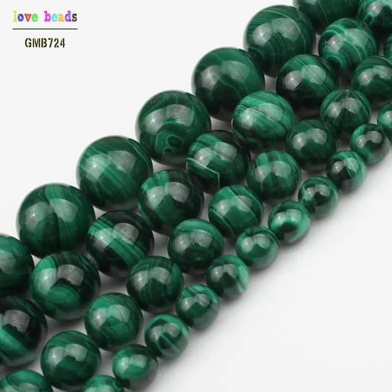 Natural Green Malachite Beads for Jewelry Making - 6/8/10/12mm Diameter - 7.5 Inch Strands for Women's Bracelets & Necklaces