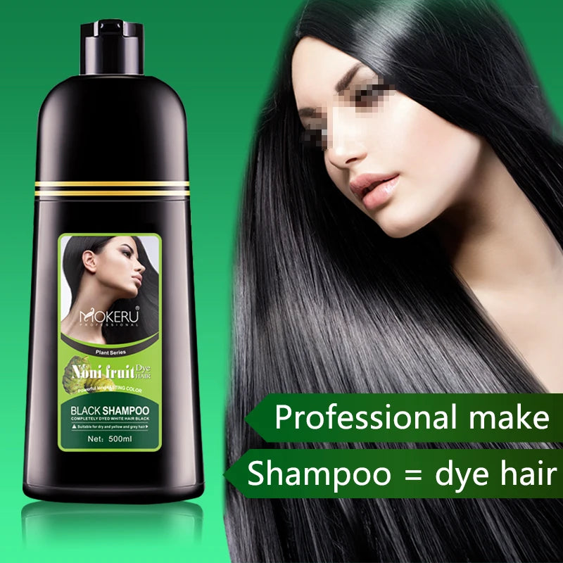 Fast Natural Hair Dye Shampoo - Black in 5 Minutes with Noni & Herbal Extracts