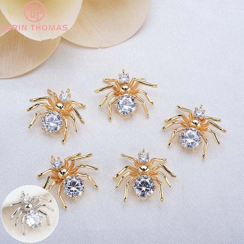 6PCS Gold Color Plated Brass Spider Charms Pendants for DIY Jewelry Making