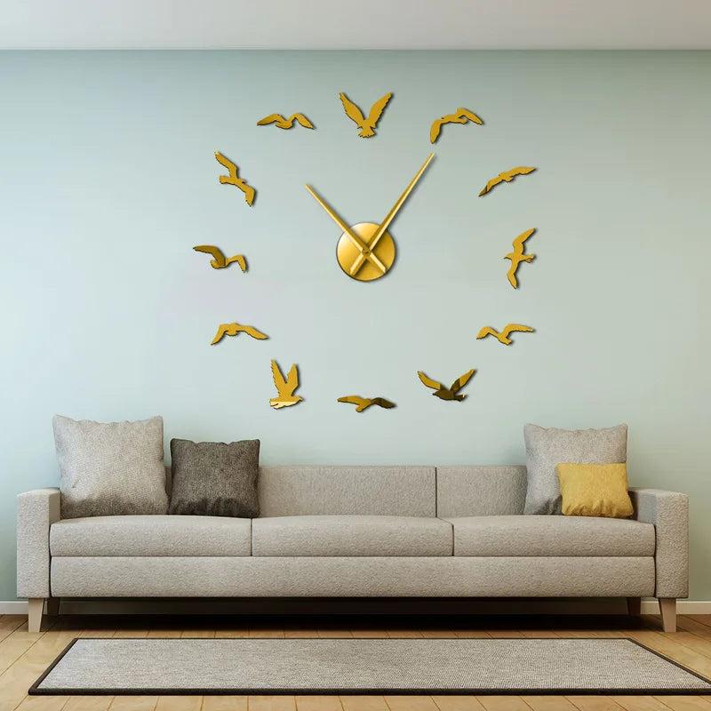 Large DIY Bird Wall Clock - Seagulls Flying Animals Nature Decor