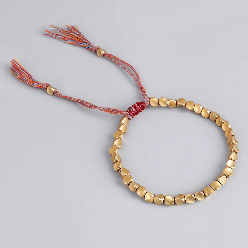 Handmade Tibetan Buddhist Rope Bracelet for Women & Men with Copper Beads