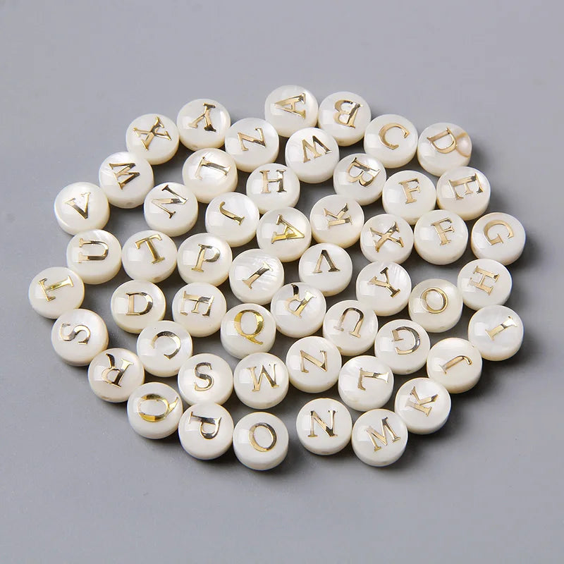 8MM Shell Beads with Letter Charms for Jewelry Making - DIY Earring & Bracelet Supplies