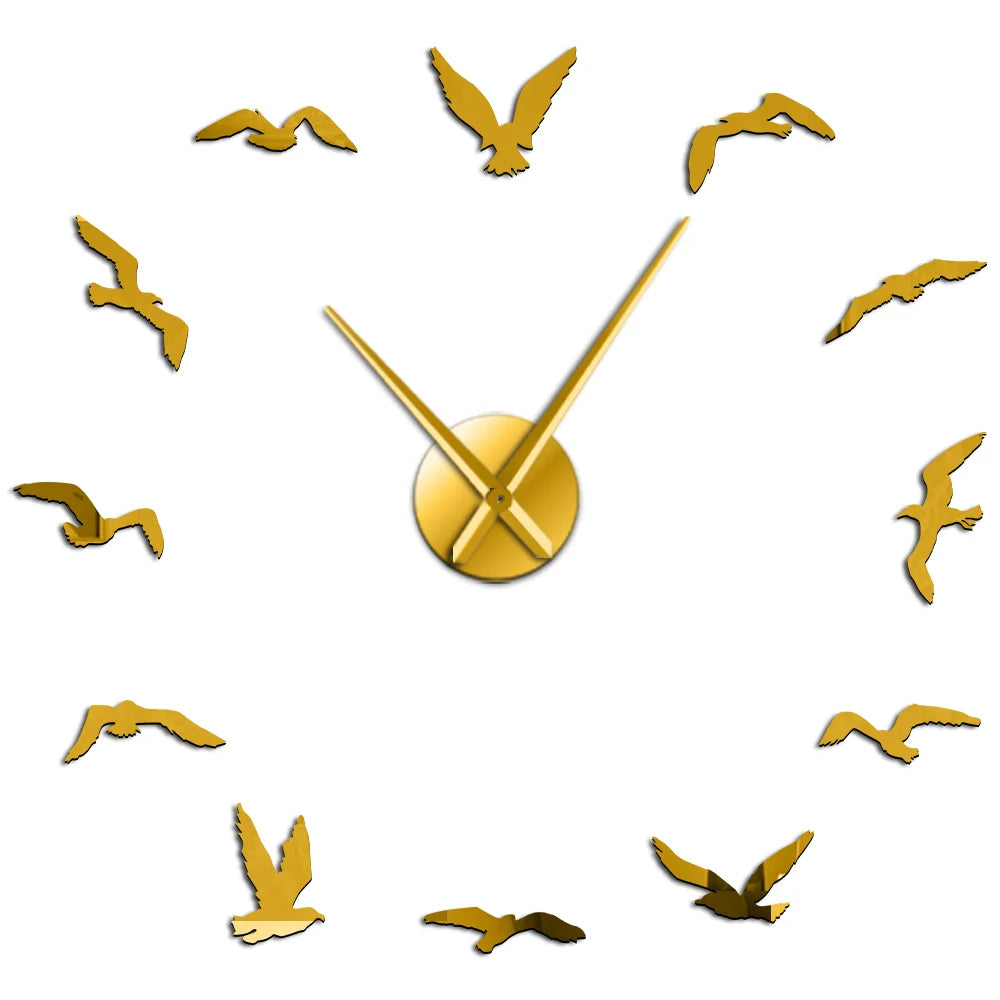 Large DIY Bird Wall Clock - Seagulls Flying Animals Nature Decor