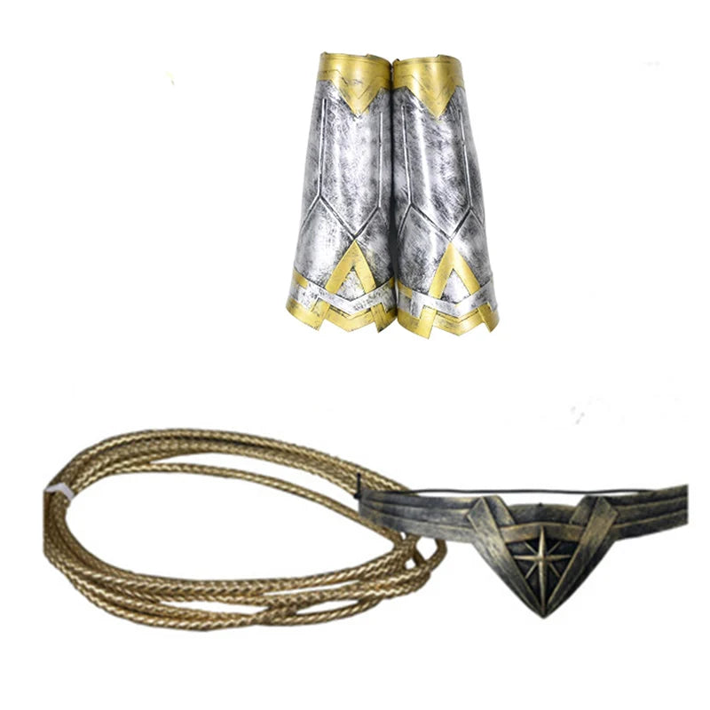 Halloween Superhero Costume Accessories Set - Wonder Woman Lasso, Tiara, Armbands, Gauntlets, Cosplay Props