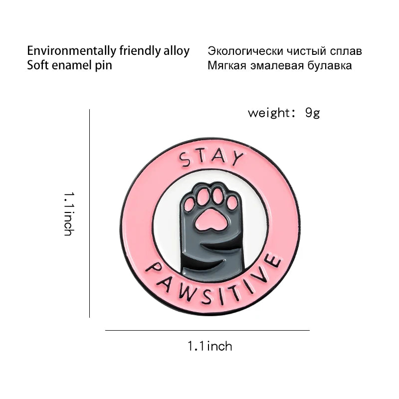 Pink Cat Paw Enamel Pins - Custom 'Stay Pawsitive' Brooches for Jewelry & Gifts