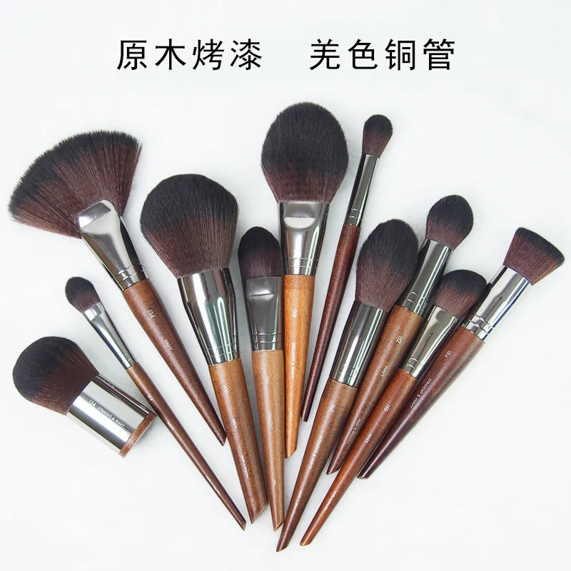Makeup Brushes Set for Eyeshadow Blending and Face Application - Wooden Handles