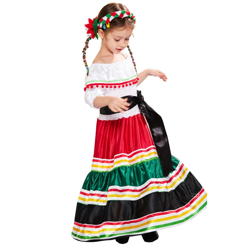 Women Mexican Off Shoulder Costume Dress for Halloween Carnival and Party