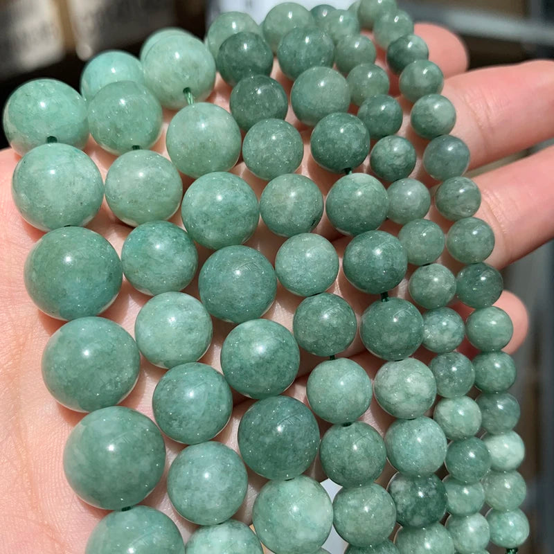 Natural Green Burmese Jade Beads - Round Loose Spacer Stones for Jewelry Making