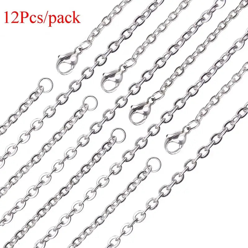 12PCS Stainless Steel Cable Chain Necklace Links Bulk for Jewelry Making 18-30 Inches