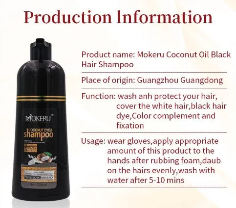 500ml Natural Coconut Oil Hair Dye Shampoo - Instant Permanent Hair Color