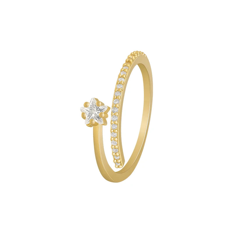 Minimalist Zircon Gold Star Open Ring for Women - Korean Jewelry, Wedding & Party Accessory