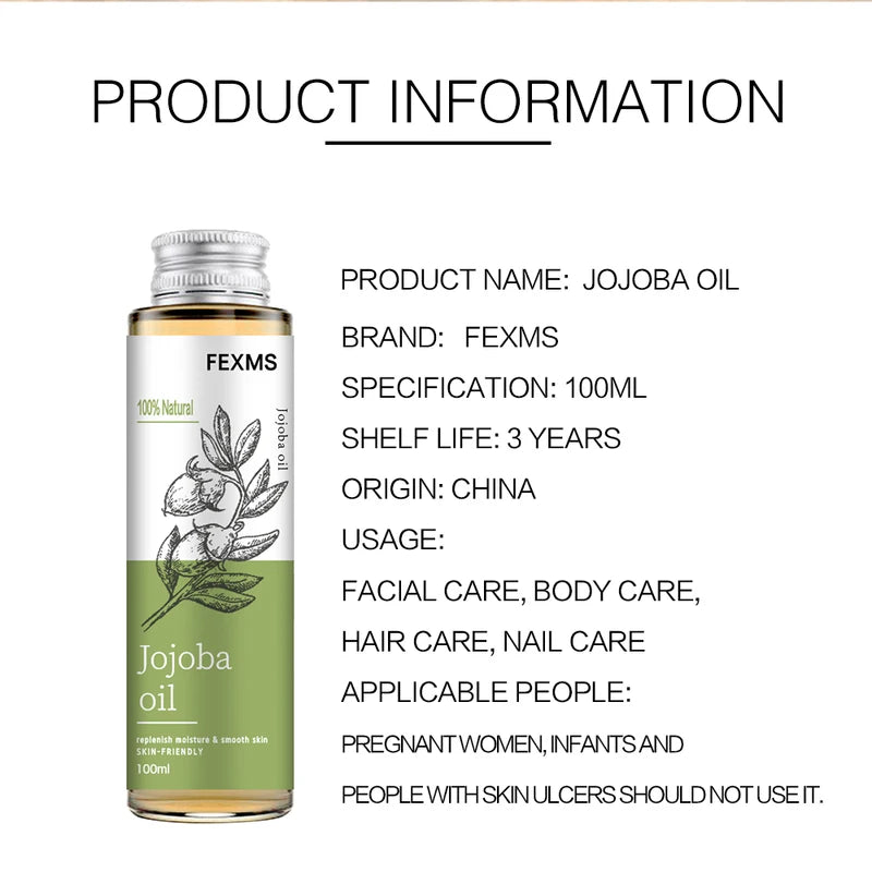 Pure Cold Pressed Jojoba Oil for Skin Hair Nails Moisturizer, 100% Natural & Unrefined