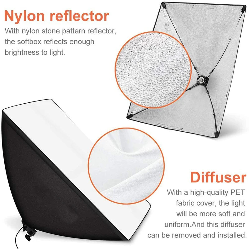 50x70cm Photography Soft Box Kit with Tripod and E27 Lamp Holder for Studio Lighting