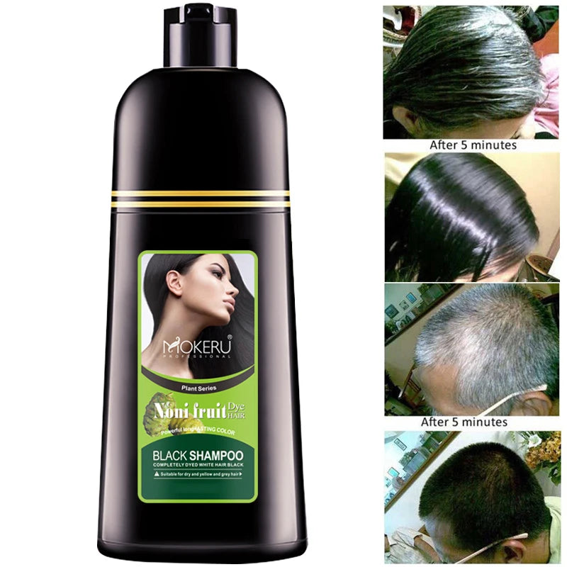 Fast Natural Hair Dye Shampoo - Black in 5 Minutes with Noni & Herbal Extracts