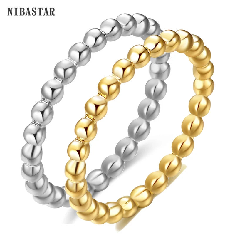 Water Ripple Beaded Ring for Women - Minimalist Stainless Steel Jewelry Gift