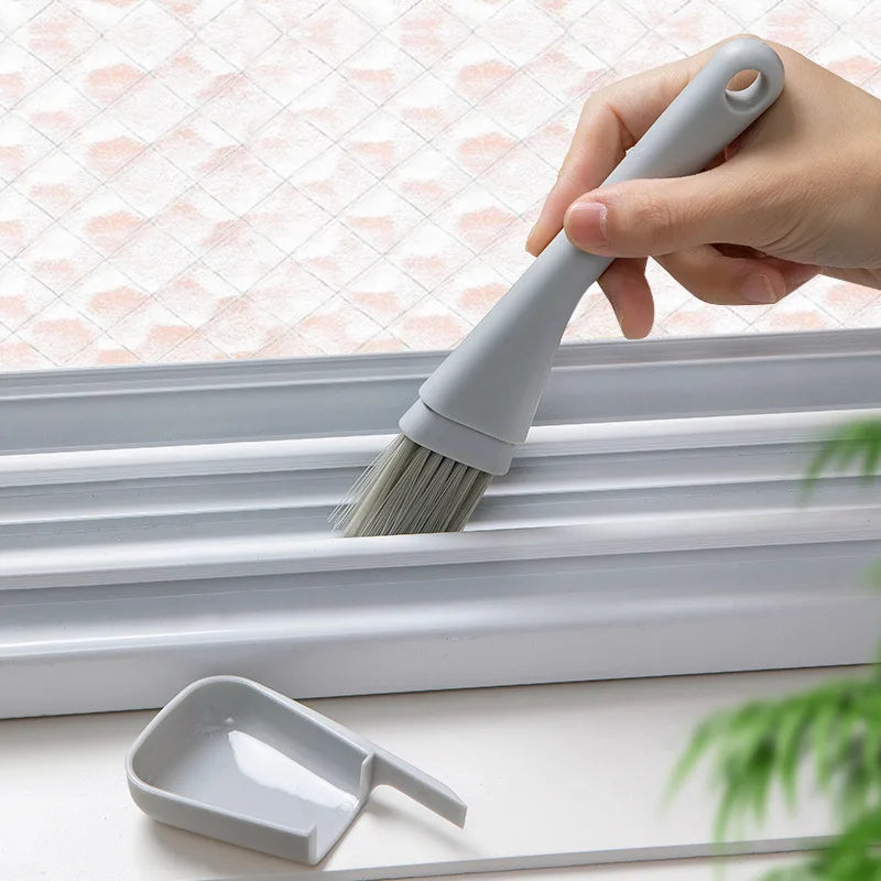 Window Groove Cleaning Brush and Dustpan Set for Gaps - 2 in 1 Household Cleaning Tool