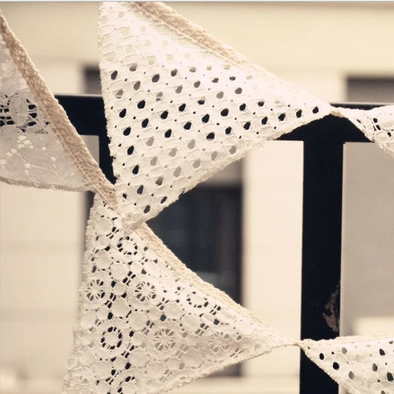 White Lace Fabric Banner Pennant for Wedding & Party Decor - 2.2M Length