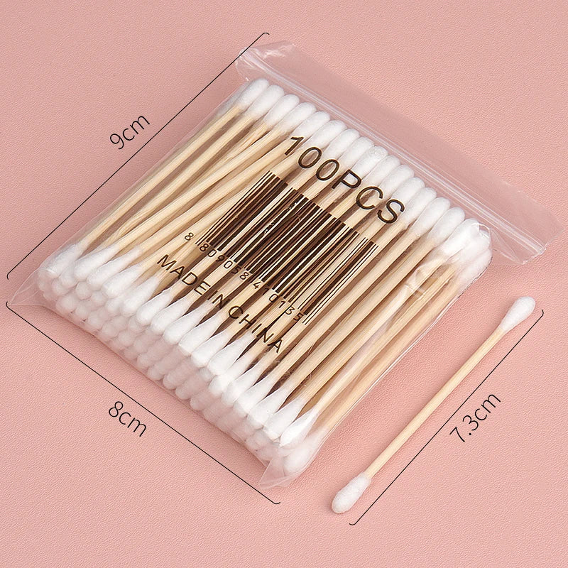100 Pcs Double Head Cotton Swabs Disposable Makeup & Ear Cleaning Tools