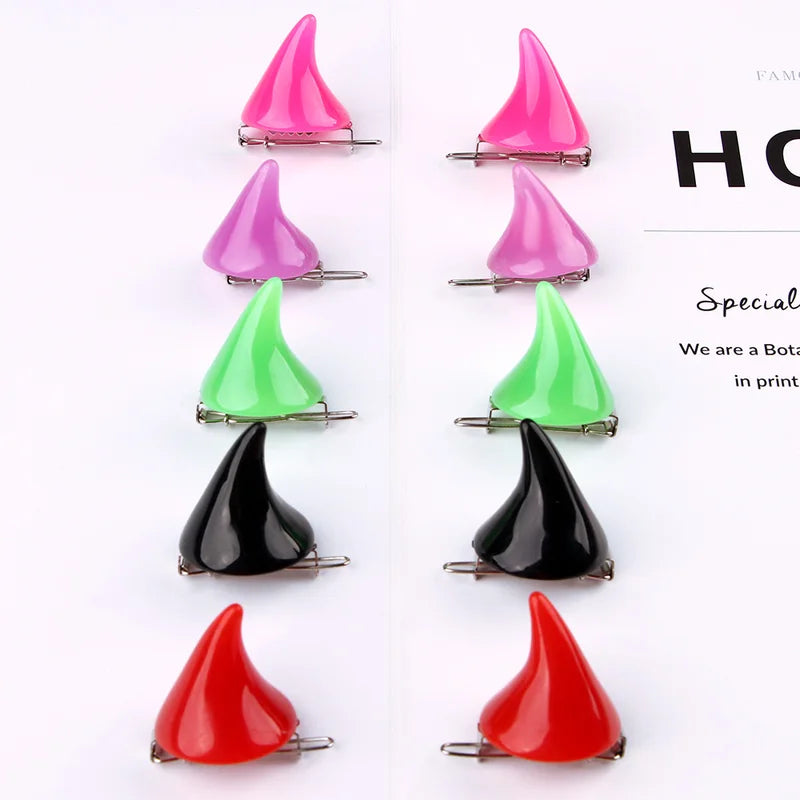 Colorful Devil Horns Hairpins - Halloween Cosplay Costume Accessories for Women & Girls