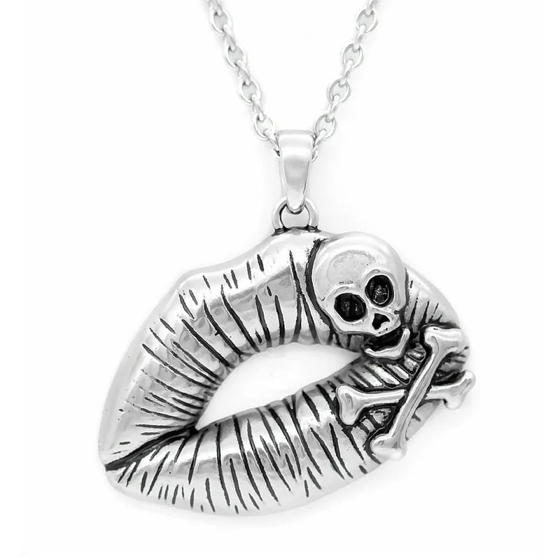 Unisex Retro Lips Skull Pendant Necklace Gothic Jewelry Gift