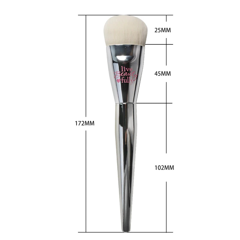 Professional Liquid Foundation Makeup Brush with Silver Chrome Finish - Dense Synthetic Bristles
