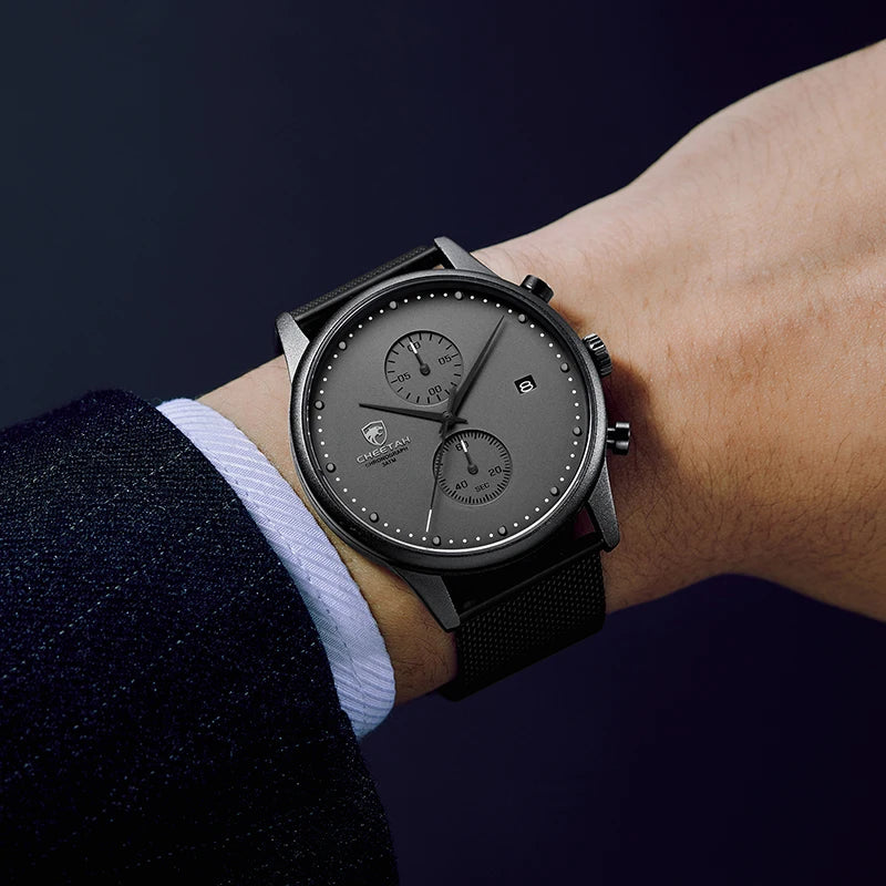 Men's Waterproof Chronograph Quartz Watch - Stainless Steel Sport Watch