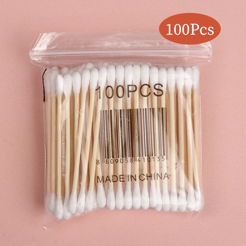 100 Pcs Double Head Cotton Swabs Disposable Makeup & Ear Cleaning Tools