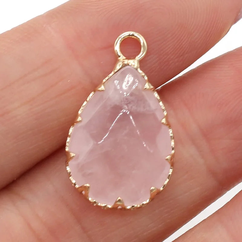 Natural Stone Amethyst Pendant Water Drop Shape Jewelry Charm 14x23mm