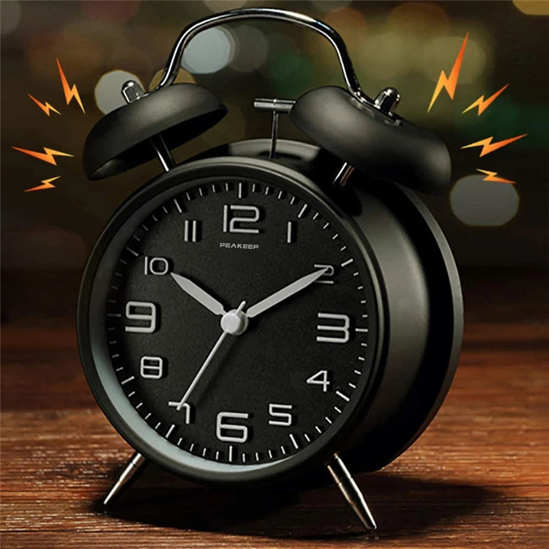 Twin Bell Alarm Clock Metal Frame with Backlight - Loud & Silent Desk Clock