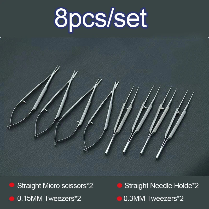 4-Piece Microsurgical Instrument Set - Stainless Steel Ophthalmic Surgery Tools