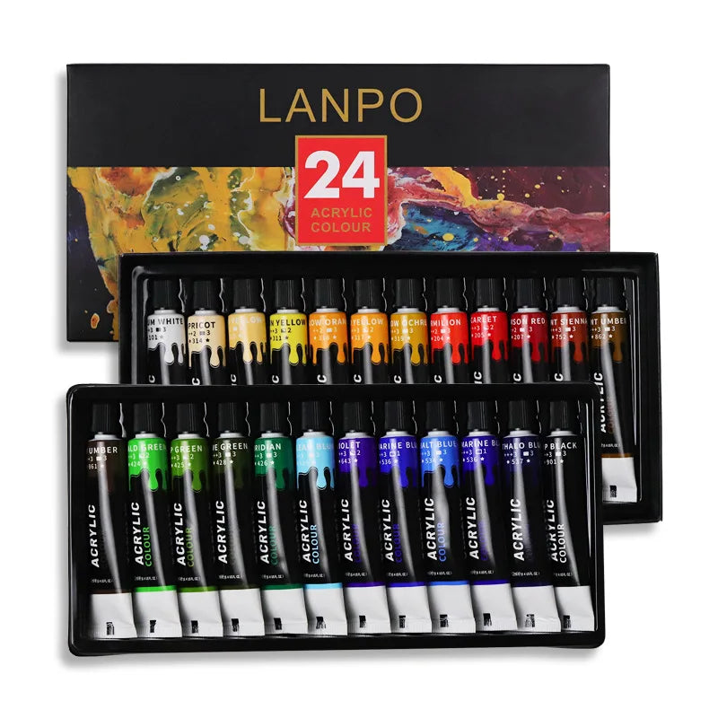 Professional Acrylic Paint Set 12 or 24 Colors - Versatile Artist Painting Supplies