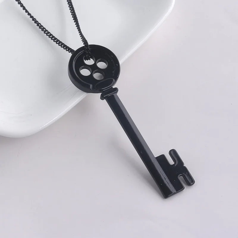 Coraline Movie Necklace Jewelry Black Button Key of the Secret Door Pendant