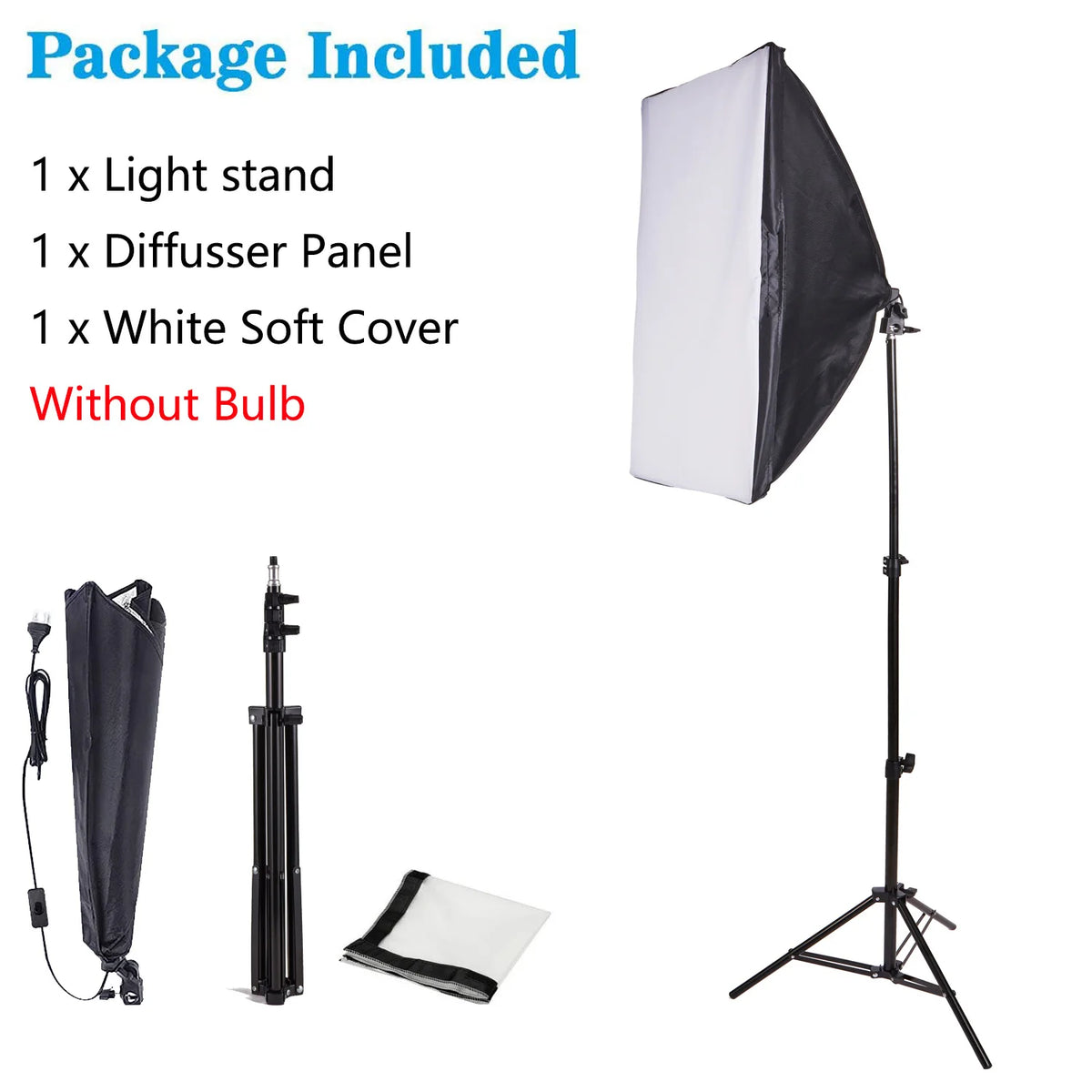 50x70cm Photography Soft Box Kit with Tripod and E27 Lamp Holder for Studio Lighting