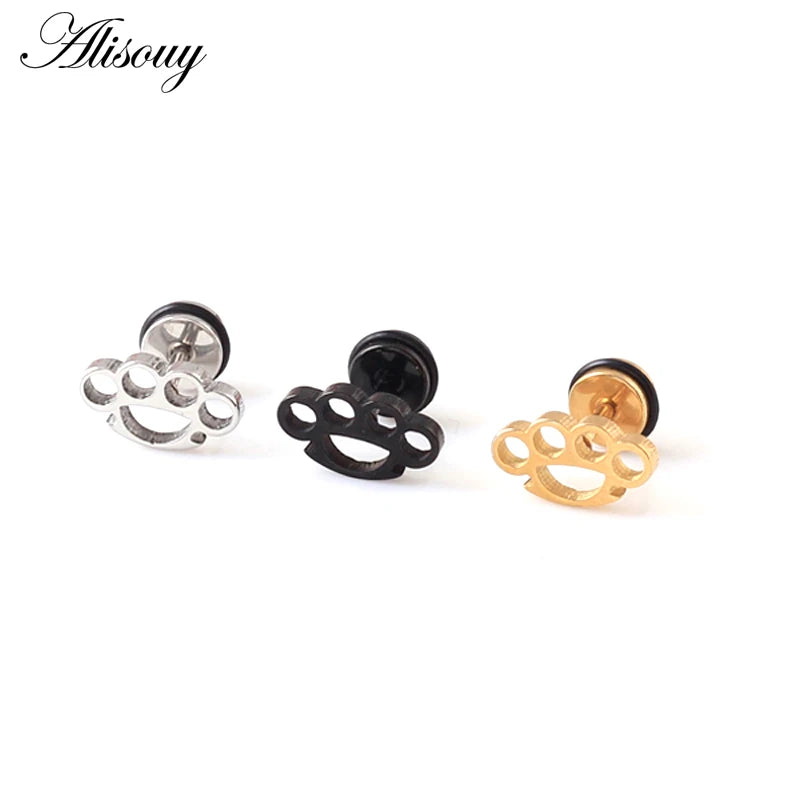 Unique Flower-Shaped Stainless Steel Ear Stud Earrings for Men Women