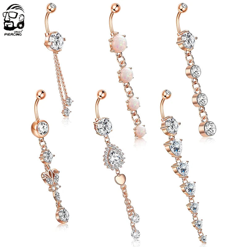 Bohemia Long Dangle Belly Button Ring Surgical Steel Crystal Navel Jewelry