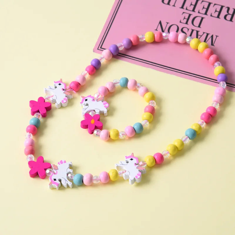 Children's Animal Pattern Beaded Jewelry Set - Necklace & Bracelet Gift
