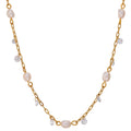 Women’s Stainless Steel Chain Necklace with Pearls and Cubic Zirconia