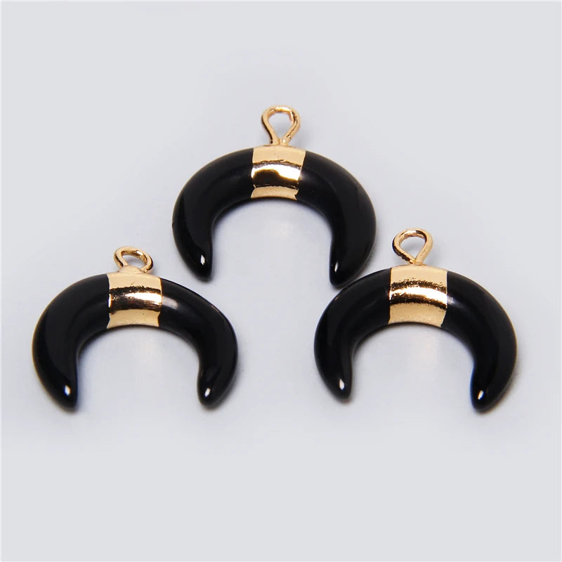 Natural Moon Horn Shaped Semi-Precious Stone Pendants for Jewelry Making - 3pcs