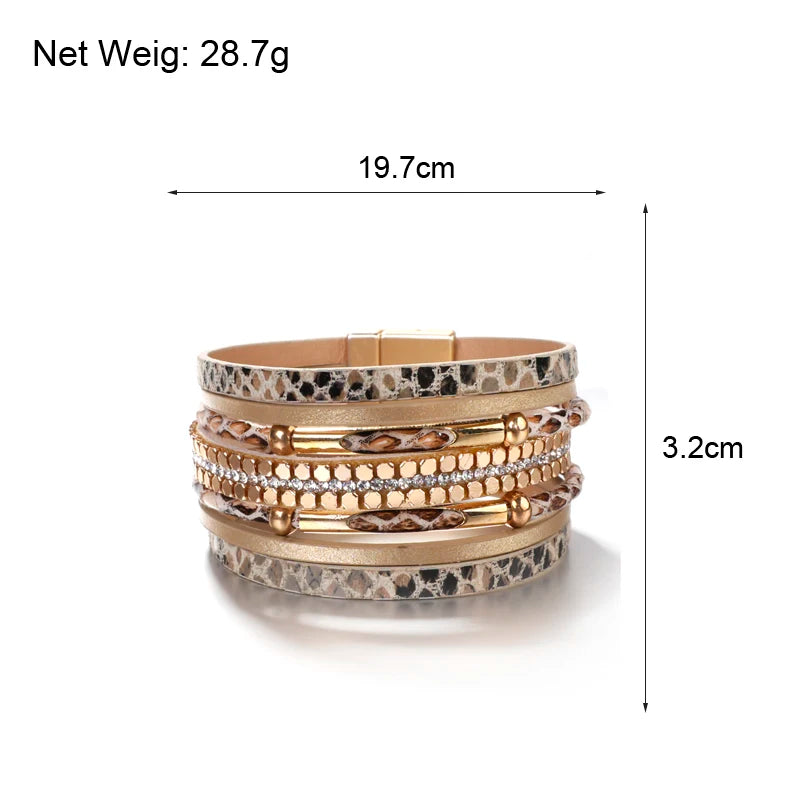 Multilayer Crystal Snake Skin Leather Bracelet for Women Bohemian Party Jewelry