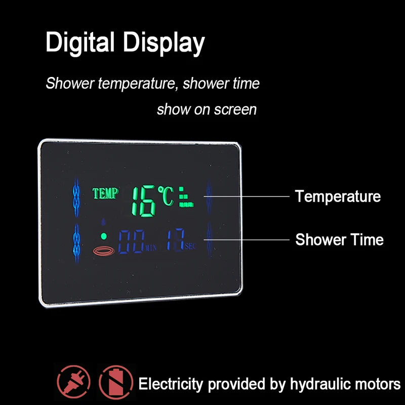LED Shower Panel Waterfall Rain Digital Display Faucet Set SPA Massage Tower