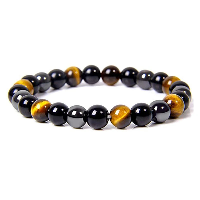 Natural Obsidian Hematite Tiger Eye Beads Bracelet for Magnetic Health & Protection - Men & Women