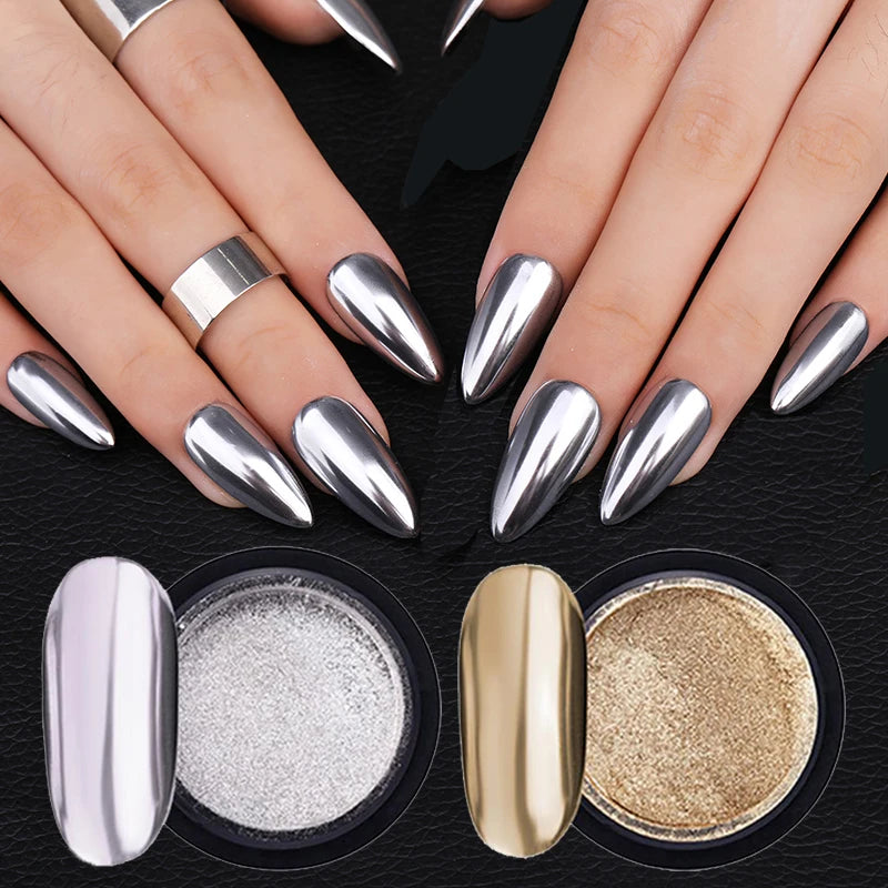 Nail Art Glitter Powder Set - Metallic Rose Gold Silver UV Gel Decoration Dust