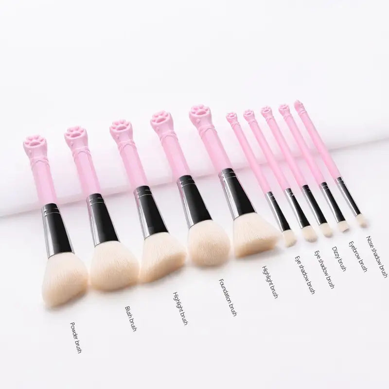 10 Pcs Cat Claw Shape Makeup Brushes Set for Face Eye Contour Blush Powder