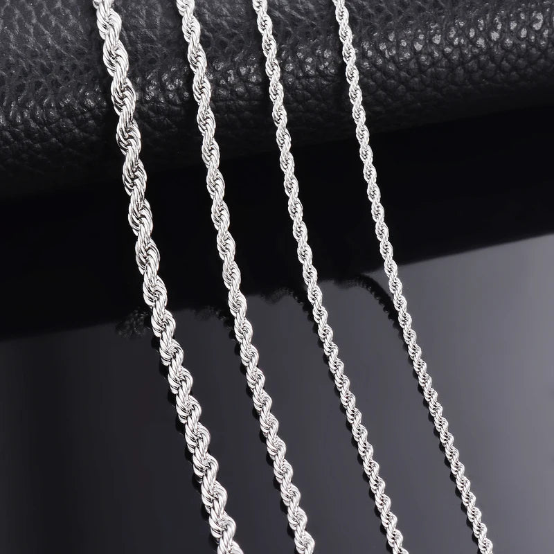 Stainless Steel Rope Chain Necklace & Bracelet - Men & Women, Multiple Lengths & Widths