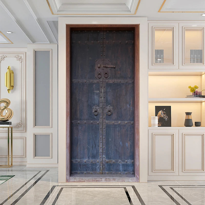 Chinese Wooden Door Wall Stickers - DIY Mural Peel & Stick Wallpaper for Home Decor