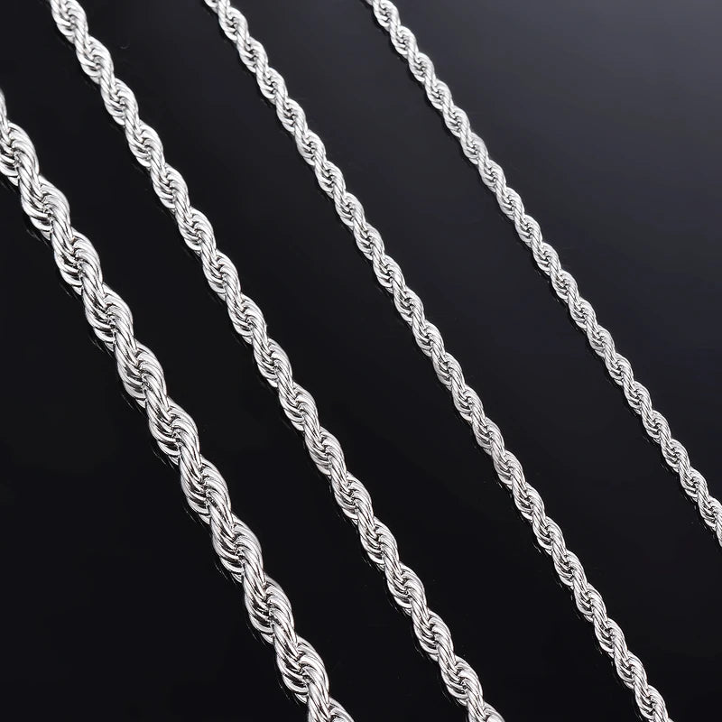 Stainless Steel Rope Chain Necklace & Bracelet - Men & Women, Multiple Lengths & Widths