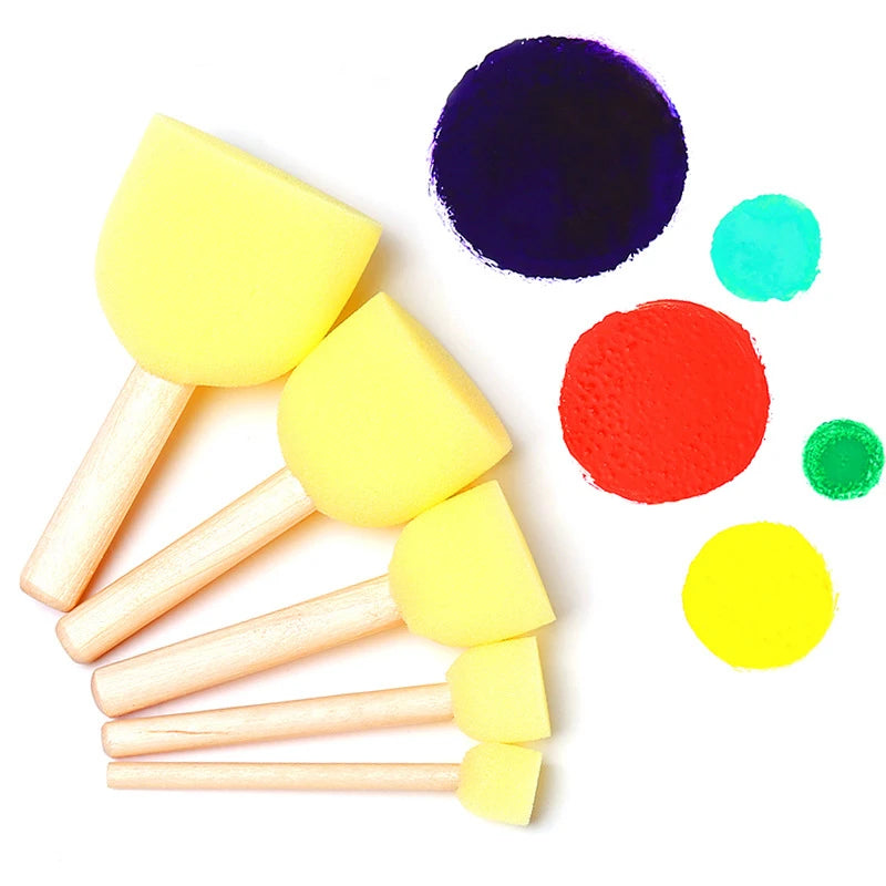 4-Pack Sponge Paint Brushes with Wooden Handles for Arts & Crafts