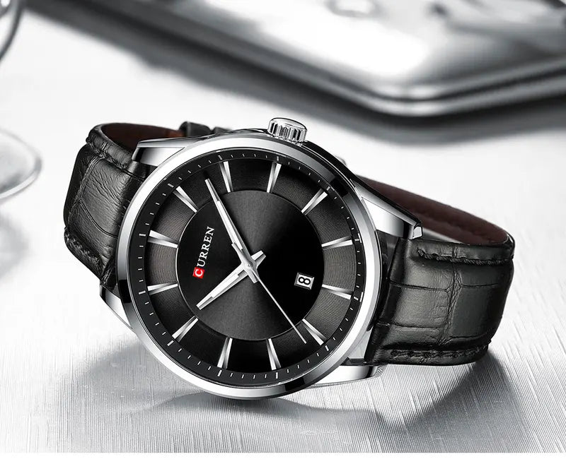 Men's Quartz Wristwatch with Leather Strap - Luxury Analog Business Watch