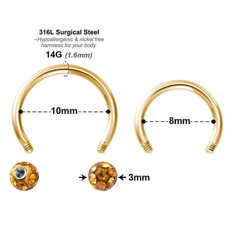 Unisex Septum & Cartilage Nose Hoop Piercing Jewelry 8mm 16G